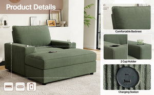 English Elm Christopher Knight Home® - 42.8" Oversized Chaise Lounge with Storage Ottoman, Corduroy Upholstery, USB Port & Cup Holders for Cozy Living Space Green N765P350851N