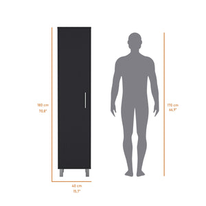 English Elm Lawen Slim Tall Storage Cabinet with Single Door, 3 Broom Hangers, White Wood Finish, Stylish Legs B128P203050