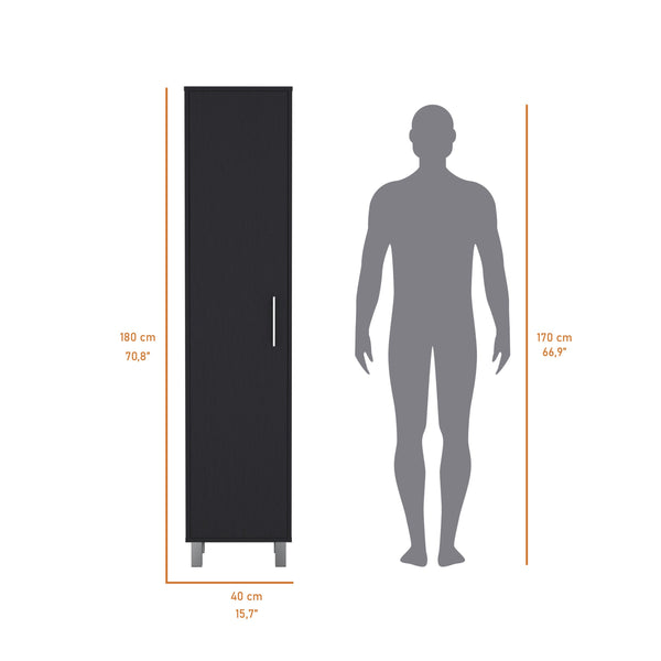 English Elm Lawen Slim Tall Storage Cabinet with Single Door, 3 Broom Hangers, White Wood Finish, Stylish Legs B128P203050