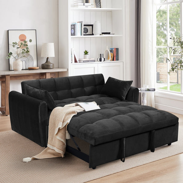 English Elm 65-inch Velvet Convertible Futon Sofa Bed with Adjustable Back for Living Room Black W2564S00071