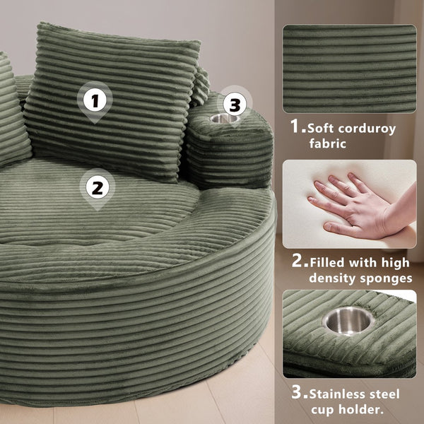 English Elm Round Cloud Sectional Sofa Bed with Memory Foam Cushions for Studio Living Spaces Green W3224P444283