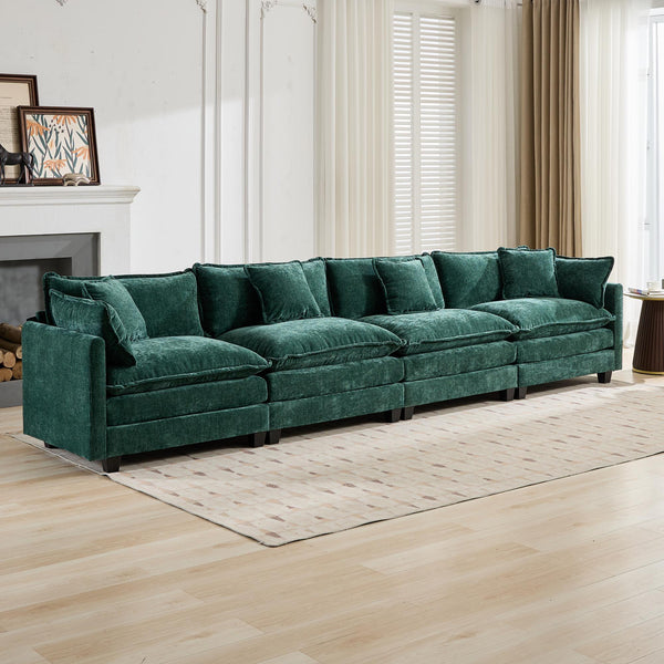 English Elm Cloud Sofa 4 Seats - Modular Sectional Couch In Green For Modern Living Rooms, Bedrooms & Comfort W1143S00021