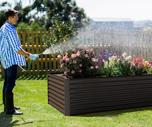 English Elm 6x3x1.5ft Galvanized Steel Raised Garden Bed Deep Root Planter for Yard Vegetables Brown W1859P430203