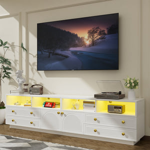 English Elm Tv Stand with Rgb Led Lighting High Gloss Entertainment Center for Large Living Rooms White T3773P416494
