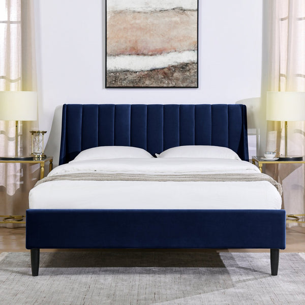 English Elm Aspen Channel Tufted Velvet Platform Bed Birch Frame Glam Bedroom Queen B2719P238504