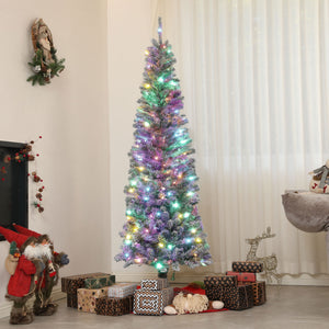 English Elm Homcom 6 Ft Snow-Flocked Pencil Christmas Tree With 170 Dual-Color Led Lights & Metal Stand W2225P249681