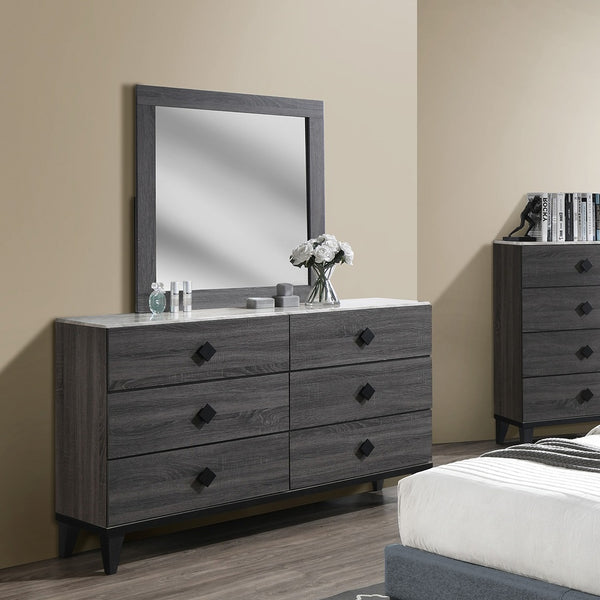 English Elm Modern Chest of Drawers with Faux Marble Top and Black Square Hardware - 4-Drawer Storage Accent Piece Gray,Grey 19 L x 34 W x 65 H B011P395427