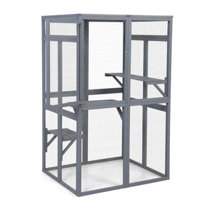 English Elm Wooden Pine Catio Outdoor Cat Enclosure with Hammock Platforms and Rain Shelter Roof W2181P191343