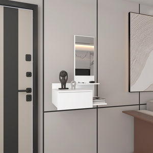 English Elm Floating Hallway Cabinet with Mirror and Drawer, 3 Open Shelves, Space-Saving Modern Entryway Storage White 31.5 L x 18.11 W x 5.91 H B097P250896