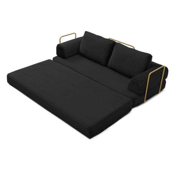 English Elm Convertible Floor Sofa Futon with Corduroy Upholstery for Living Room Lounging and Sleeping Black W1117P434730