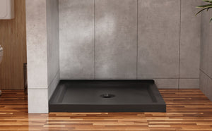 English Elm Goodyo Acrylic Corner Shower Base with Slate Texture Anti-slip Surface Center Drain D163121900