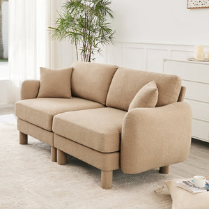 English Elm Boucle 2-Seater Loveseat Sofa In Coffee - Chic Shell-Shaped Armrests & Soft Boucle Fabric Comfort W3041S00282