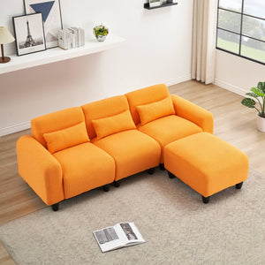 English Elm The 84.6-inch teddy fleece sofa converts to a 4-seat modular two-seater, plush sponges, 600lb capacity, ideal for small apartments Orange W1658S00013