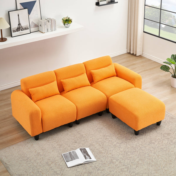 English Elm The 84.6-inch teddy fleece sofa converts to a 4-seat modular two-seater, plush sponges, 600lb capacity, ideal for small apartments Orange W1658S00013