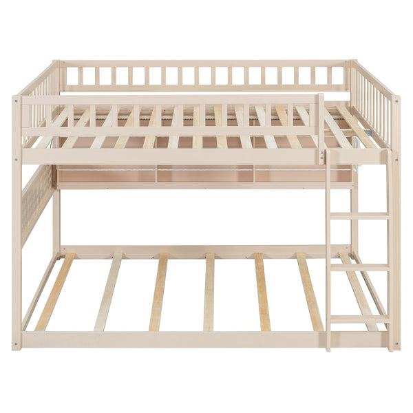 English Elm Full Over Bunk Bed with Led Lighting Pegboard Shelving and Pine Wood Frame Beige LT000278AAA