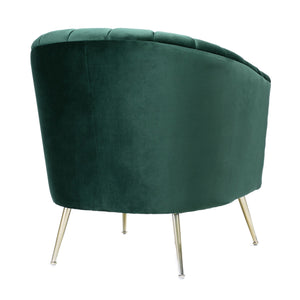 English Elm Rosemont Velvet Accent Armchair with Gold Splayed Legs, Rounded Shell Back, Vertical Stitching Green B365P397991