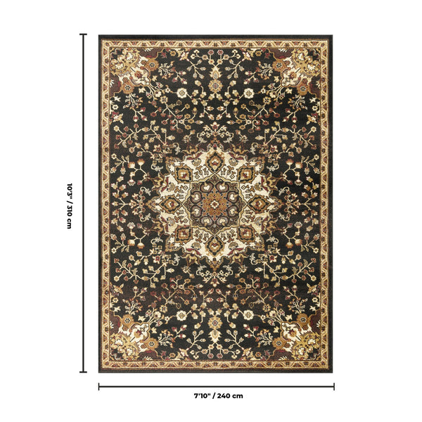 English Elm Classic Medallion Area Rug Bold Black Low Pile for Formal Living Dining Rooms B186P452299