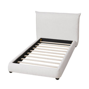 English Elm Twin Linen Upholstered Platform Bed Pillow Back Headboard Flanged Stitched Frame N757T342191W