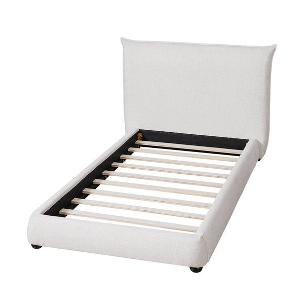 English Elm Twin Linen Upholstered Platform Bed Pillow Back Headboard Flanged Stitched Frame N757T342191W