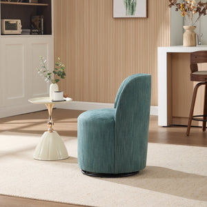 English Elm Set Swivel Barrel Accent Chair Armless Linen Upholstered Compact Seat for Dining Vanity Bedroom Dark Green W3244P454059