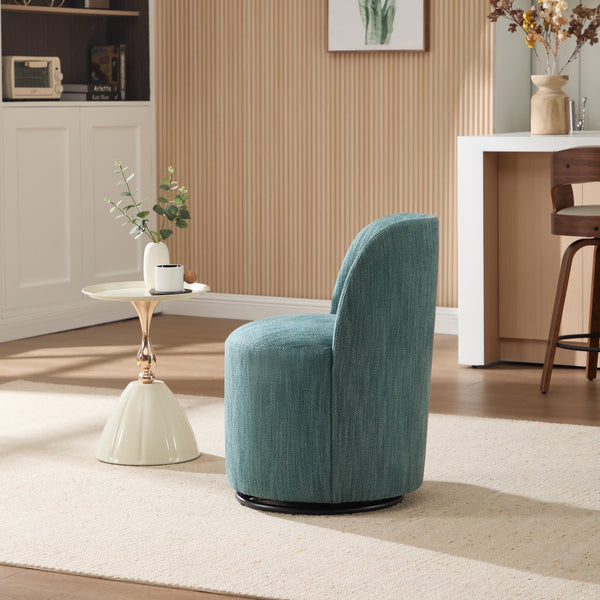 English Elm Set Swivel Barrel Accent Chair Armless Linen Upholstered Compact Seat for Dining Vanity Bedroom Dark Green W3244P454059