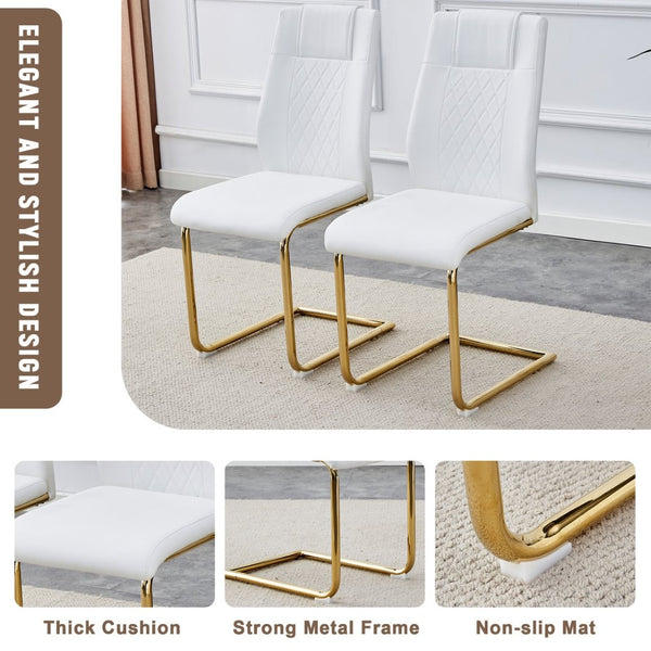English Elm Table And Chair Set - Elegant Glass Top With Imitation Marble, Gold Legs, 8 Comfortable Pu Chairs W1151S04346-GIGA