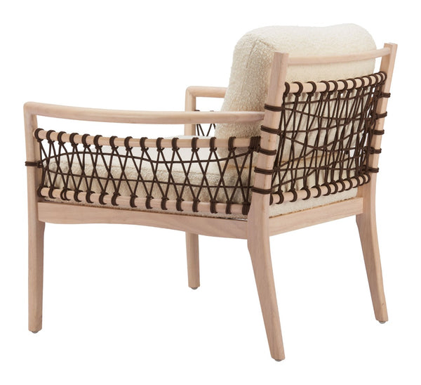 Wezly Modern Ivory Lounge Chair - Textured Fabric and Whitewashed Rubberwood for Stylish Comfort