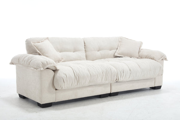 English Elm Casual Modern 3-Seater Sofa In Soft Beige Chenille – Comfortable, Stylish, And Easy To Assemble W2100S00210
