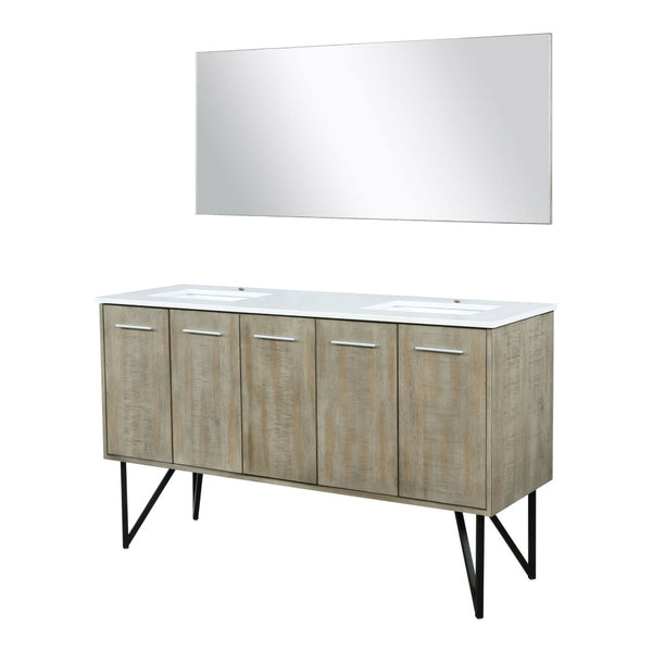 English Elm Rustic Acacia Double Bath Vanity With White Quartz Top & 55" Mirror - Stylish Storage Solution! B2731S01385-GIGA