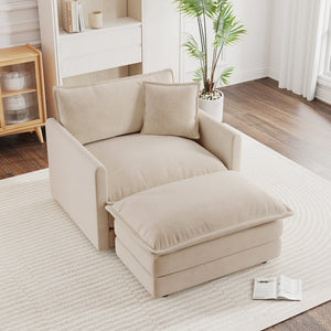 English Elm Modern Chenille Armchair with Ottoman Solid Wood Frame Cozy Reading Club Seat W714S00888