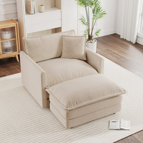 English Elm Modern Chenille Armchair with Ottoman Solid Wood Frame Cozy Reading Club Seat W714S00888