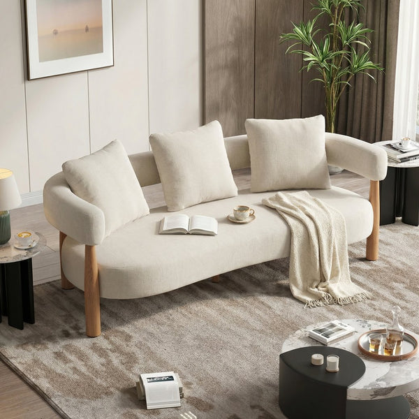 English Elm Luxe Curved Three Seat Chenille Sofa with Arc Backrest and Tapered Legs for Living Rooms N773P342182B