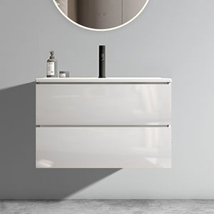 English Elm Tia 30" Glossy White Floating Bathroom Vanity With Ceramic Sink & Double Drawers For Modern Spaces W1865S00104-GIGA