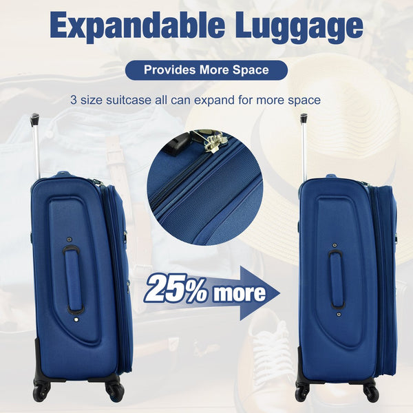 English Elm Softside Expandable Spinner Luggage Set with Tsa Lock Duffel Polyester Travel Navy Blue N732P201004C