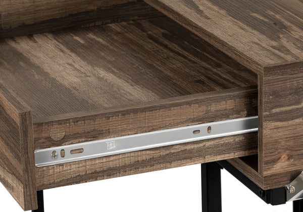 English Elm Computer Desk With Storage Drawers, Modern Brown Laminate & Black Metal Frame, Compact Design B2710P219843