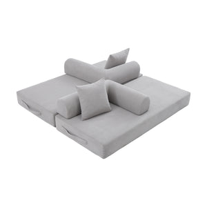 English Elm UNITED modular foldable sofa with metal frame, corduroy upholstery, side pocket & quick assembly convenience Light Gray W1568P374133