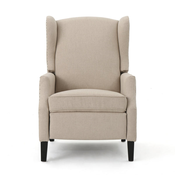 English Elm Christopher Knight Home® - Pushback Recliner Chair with Nailhead Trim and Wingback Design, Plush Fabric Comfort for Living Rooms Wheat 60760.00WHT