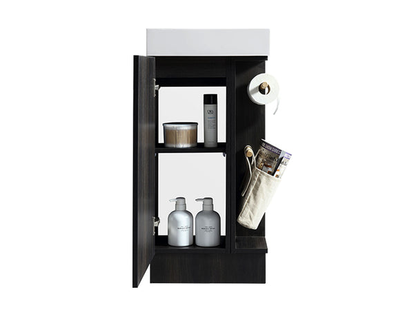 English Elm 16 16 inch bathroom vanity sink combo for small spaces with stone sink, soft-close doors, storage pockets Black + Dark Walnut 19.3 L x 13 W x 30.7 H W3520P327619