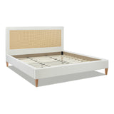 English Elm Haley Upholstered Cane-Back Platform Bed, King, Antique White Polyester