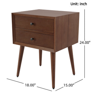 English Elm Christopher Knight Home® - Nightstand with 2 Drawers Mid-Century Acacia Wood, Splayed Legs, Brass Hardware, Easy-Glide Storage Brown 20.5 L x 17.5 W x 14.75 H N761P180219M