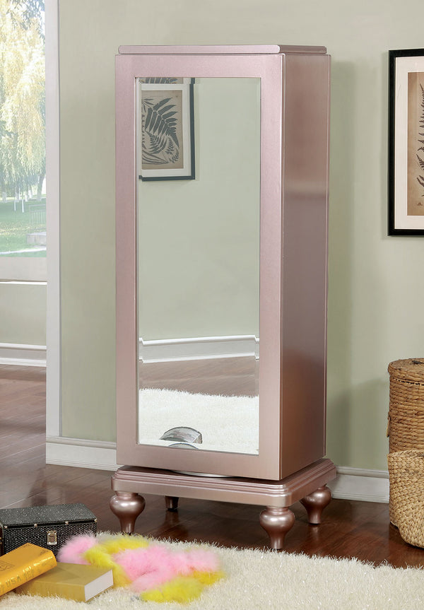 English Elm Contemporary Chic Chest with Gold Accents, Acrylic Trim, Metal Bracket Legs and Dust‑Proof Drawers Rose Gold 21 L x 26 W x 57 H B2741P372226