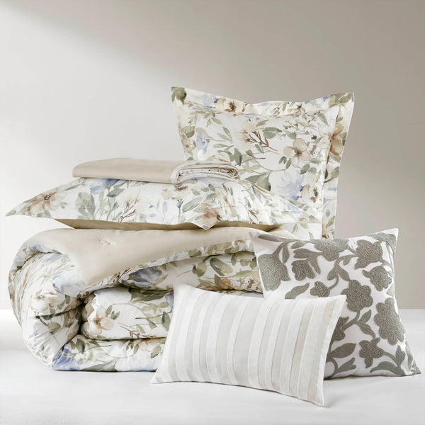English Elm 6PCS Queen Cotton Sateen 300TC Comforter Set - Oversized 300gsm Fill, Bedskirt & Decorative Pillows B035P341175