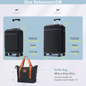 English Elm Front Access Hardside 3 Piece Travel Set with Usb Port Spinner Wheels and Tsa Lock Black N732P326130B