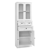 English Elm Tall Bathroom Storage Cabinet, Cabinet With Four Doors and Drawers, Adjustable Shelf, Mdf Board, White