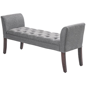 English Elm HOMCOM Tufted Upholstery Bench with Arms — Plush Linen-Feel Seat, Solid Wood Legs, Versatile Entryway seating solution Dark Gray W2225P217026