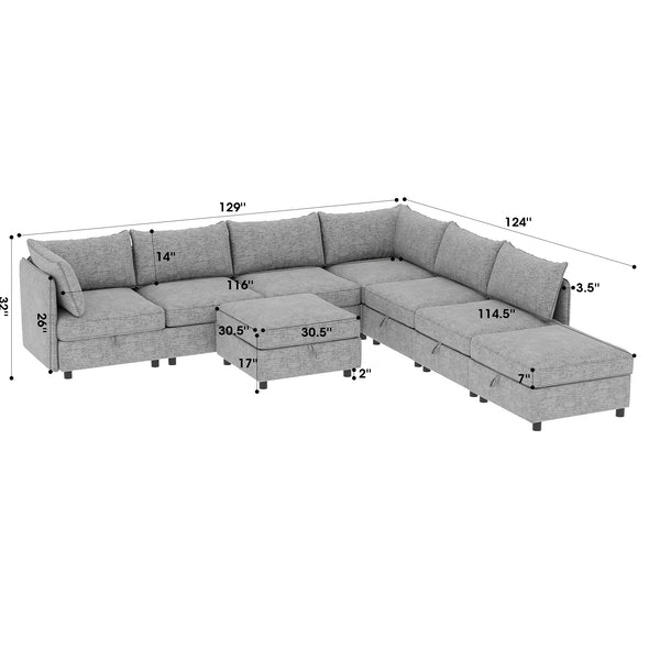English Elm Modular Fabric Sectional Sofa with Under Seat Storage and Sleeper Flexibility W680S00127