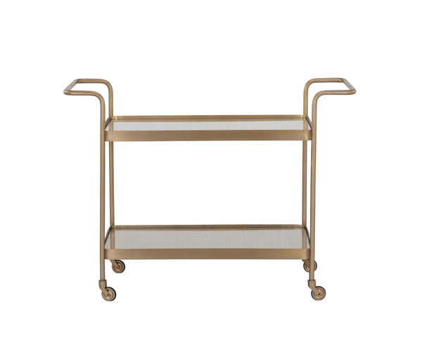 Sunpan DURVA Coastal Bar Cart – Elegant Glass & Rattan Serving Station for Stylish Entertaining Spaces 111311