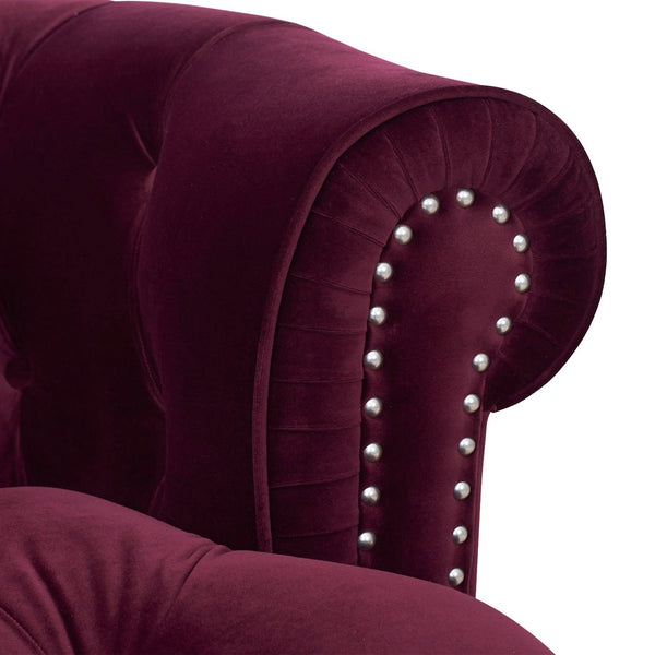 English Elm La Rosa Victorian Chesterfield Sofa Tufted Velvet with Nailhead Trim Formal Seating Burgundy B2719P238186