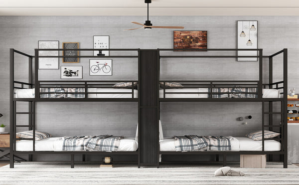 English Elm Full Size Quadruple Metal Bunk Bed With Storage & Wardrobe - Sturdy Design For Space-Saving Comfort W1580S00155