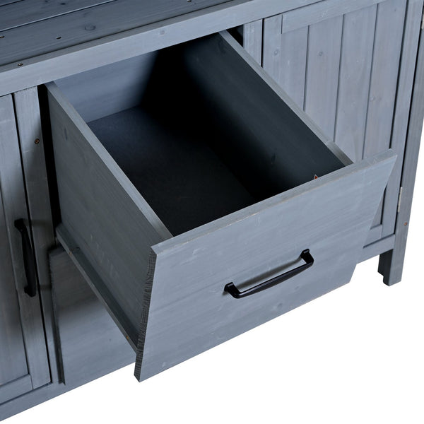 English Elm (with Hutch) Topmax Solid Fir Outdoor Potting Bench Station Cabinets Drawers Patio Garden Gray N717P404332E